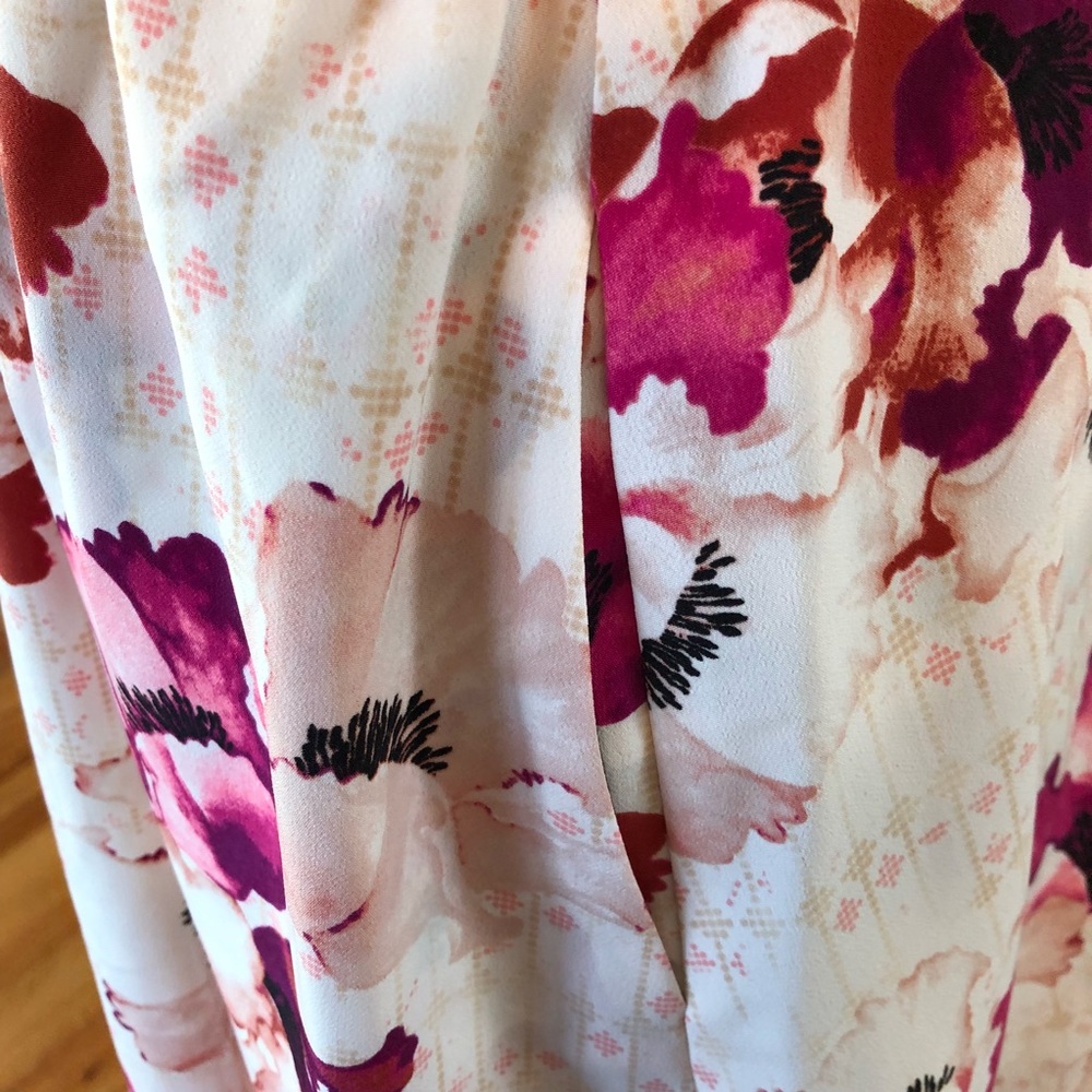Pink Floral Print Faux Wrap Dress with Belt & Pockets, Small - Picture 3 of 6